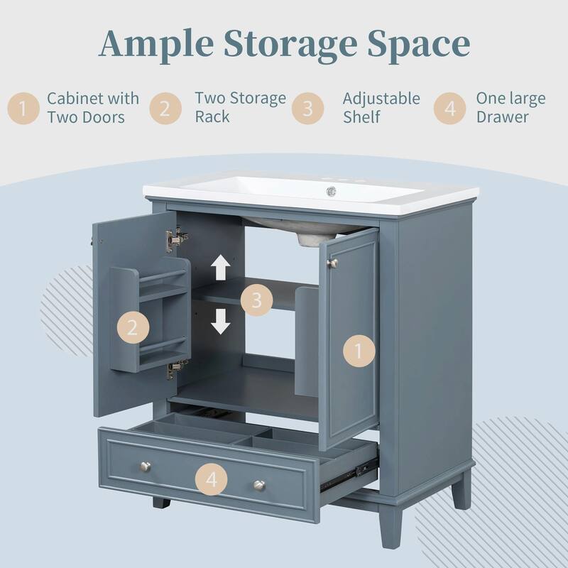 30" Bathroom Vanity Base Cabinet with Doors and Drawer