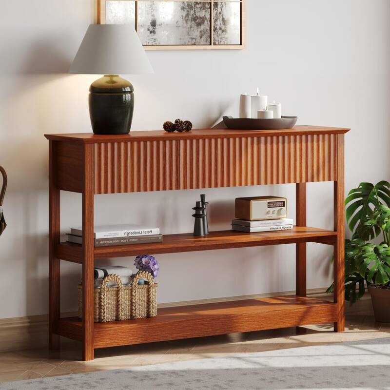 47″ Fluted MDF Console Table with 3 Dual Drawers and Display Shelf
