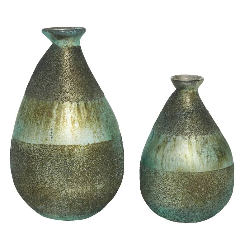 Glass Blown Teardrop Decorative Vase - Set of 2 Gold, Green, Gray - Roche River Decor - Green