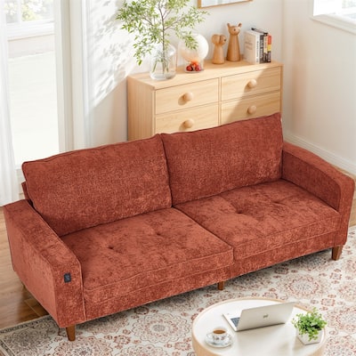 82.6 Inch Modern Living Room Chenille Recliner Sofa, loveseat Sofa,Removable Sofa Cover with USB, Easy to Instal
