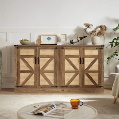 Faux Rattan Sideboard with Barn Doors