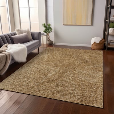 Machine Washable Indoor/ Outdoor Solid Geo Chantille Rug