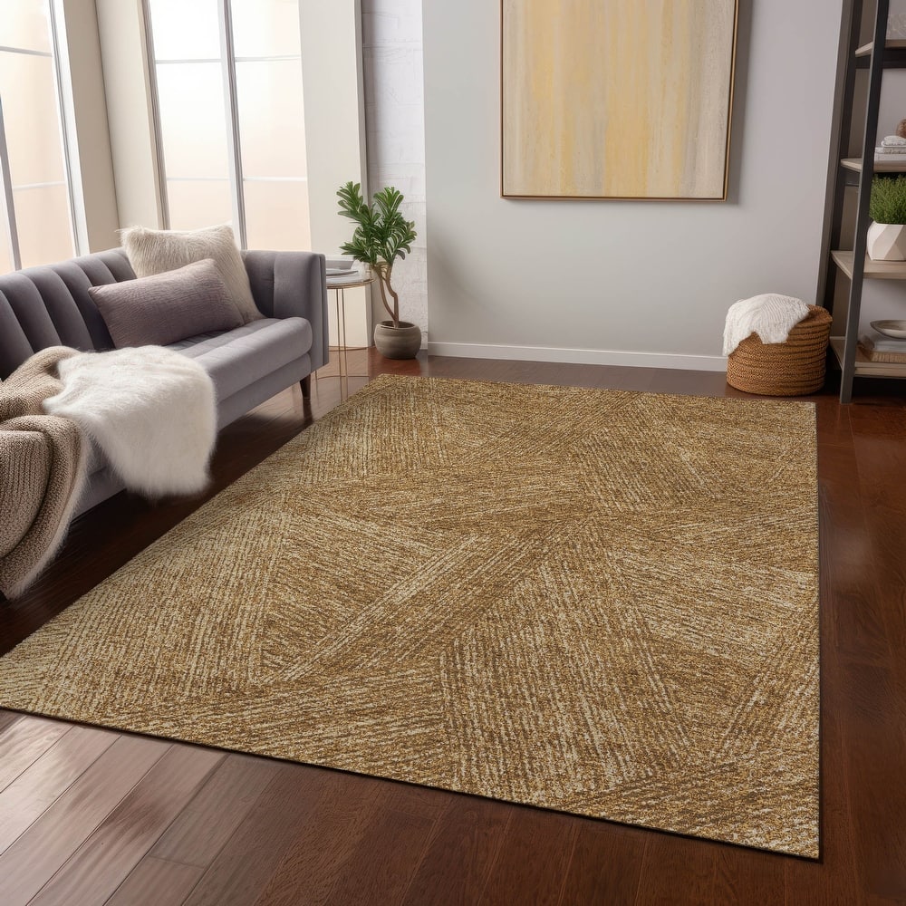 Machine Washable Indoor/ Outdoor Solid Geo Chantille Rug