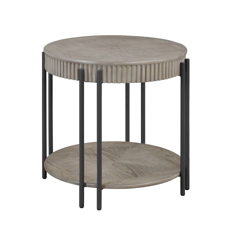 1pc Contemporary Round End Table with Storage Shelf Tan / Beige Finish Living Room Wooden Modern Furniture