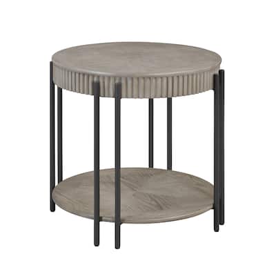 1pc Contemporary Round End Table with Storage Shelf Tan / Beige Finish Living Room Wooden Modern Furniture