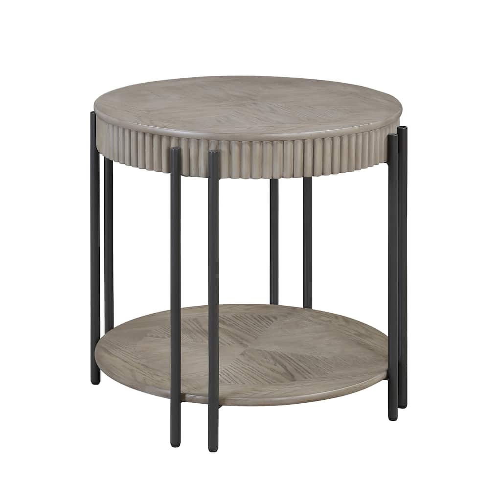 1pc Contemporary Round End Table with Storage Shelf Tan / Beige Finish Living Room Wooden Modern Furniture