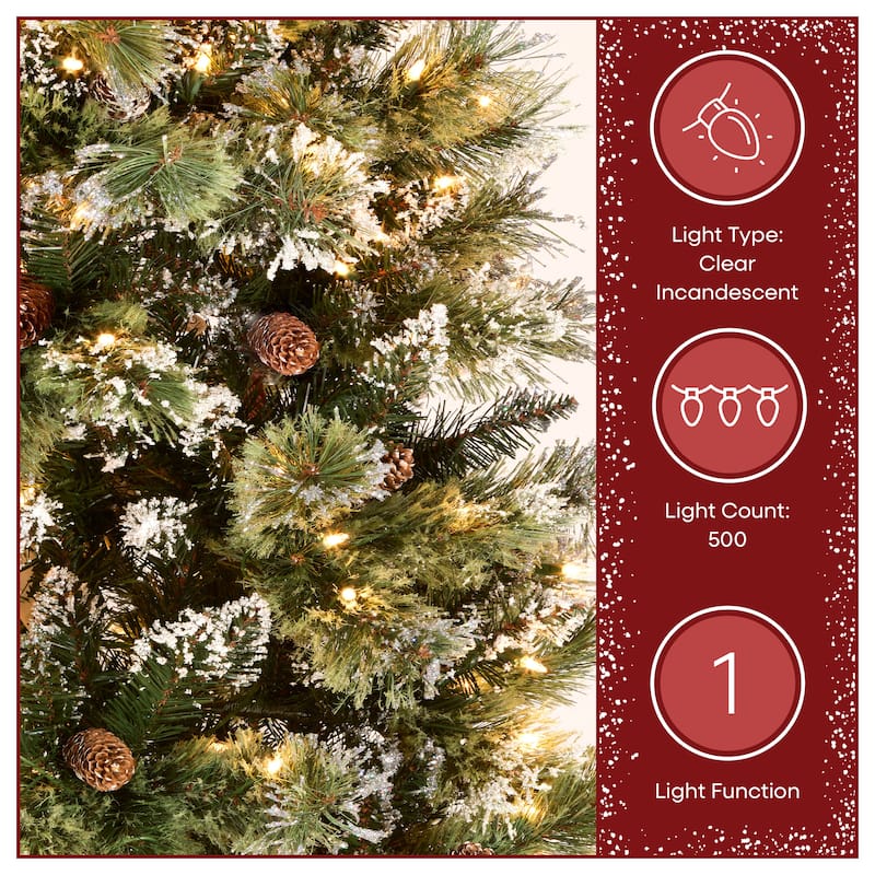 National Tree Company 7.5 ft. Glittery Bristle Slim Pine Hinged Tree with White Tipped Cones - 7.5 Foot
