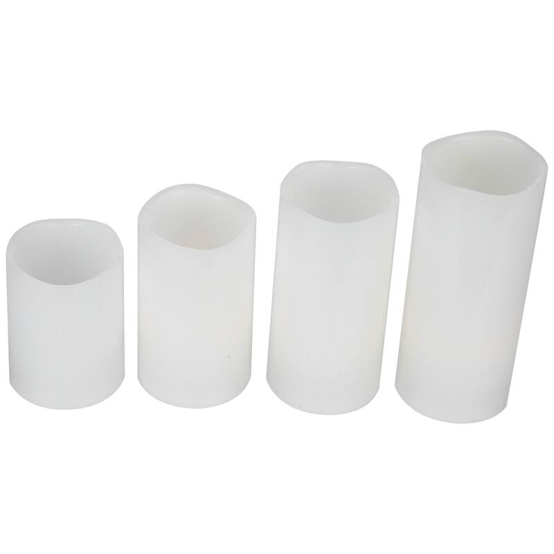 LED Flameless Flickering Solid Wax Pillar Candles - 7" - White - Set of 4