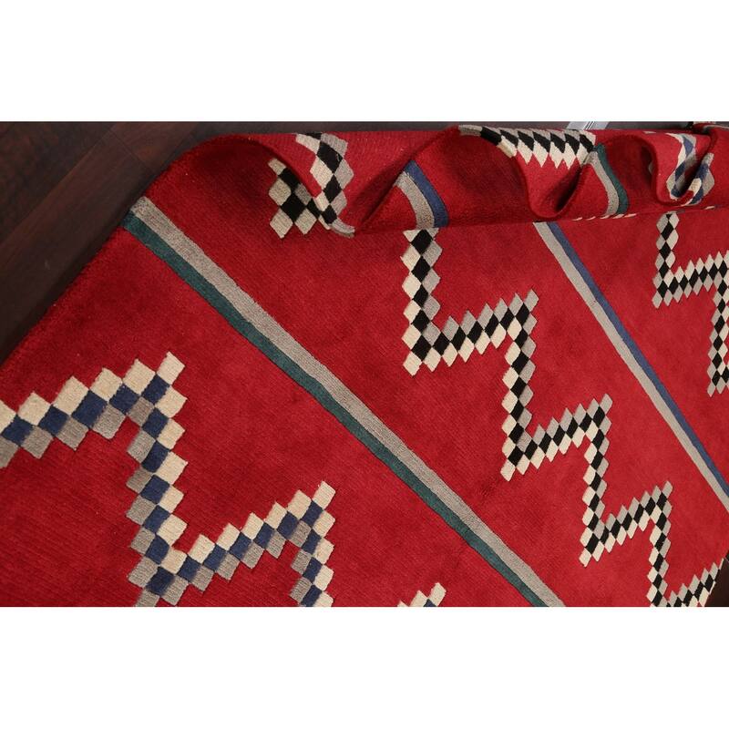 Vegetable Dye Tribal Chevron Nepalese Oriental Wool Area Rug Handmade - 6'0" x 9'0"