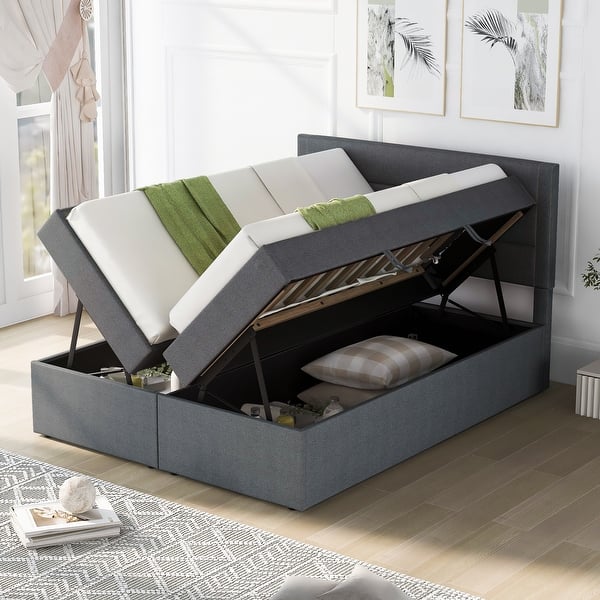 Queen Size Upholstered Platform Bed with Storage Underneath Bed Bath