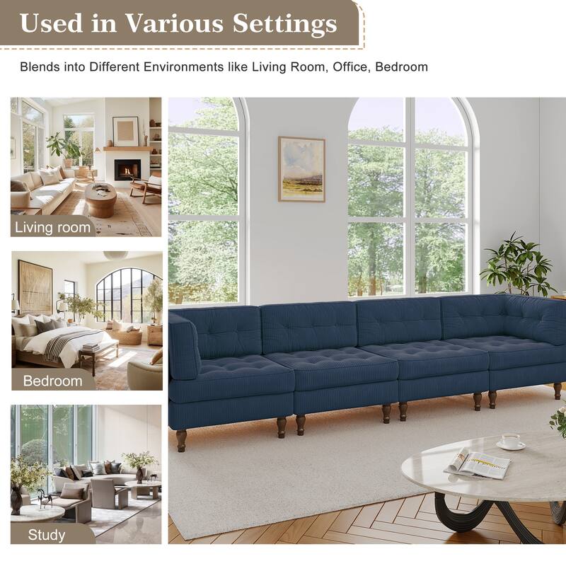 UIXE 4-Piece Corduroy Upholstered Modular Sectional Sofa for Living Room