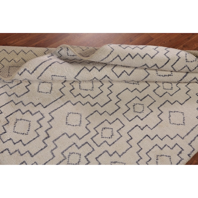 All-Over Geometric Moroccan Modern Area Rug Hand-Knotted Wool Carpet - 4'10" x 7'10"