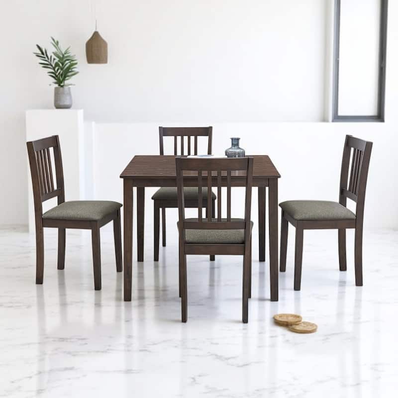 Wooden 5-Piece Dining Table Set for 4, Square Kitchen Table with Upholstered Chairs, Solid Wood & MDF, Space-Saving Design