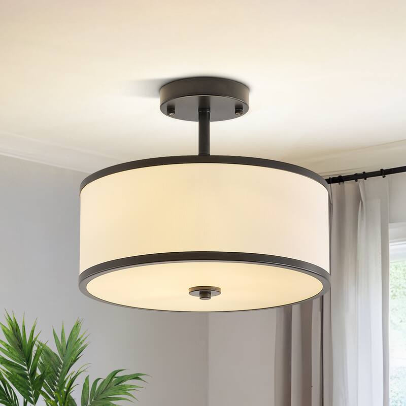 Starsky Modern 3-light Fabric Drum Semi Flush Mount - Single Shade - Black