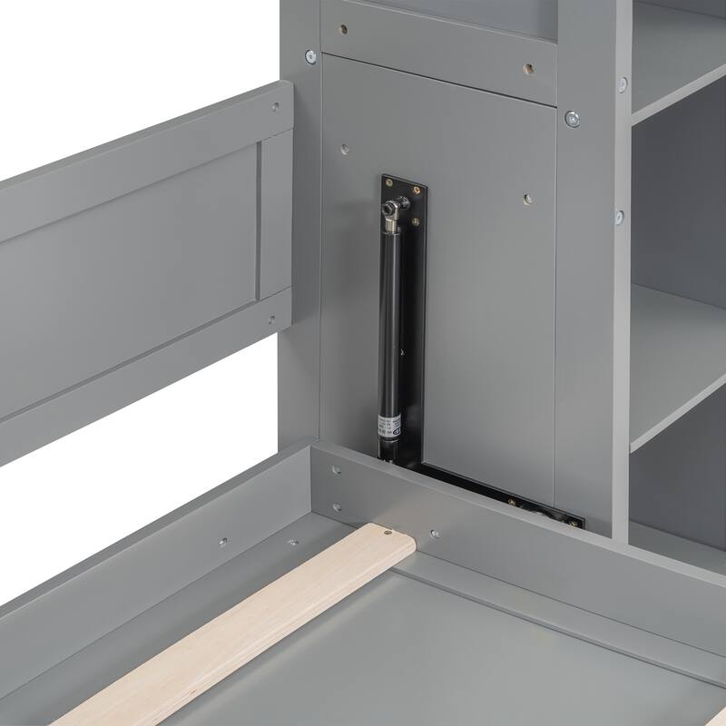 GDFStudio - Carter Full Size Murphy Wall Bed with Shelves, LED Light, and Fold-Away Design