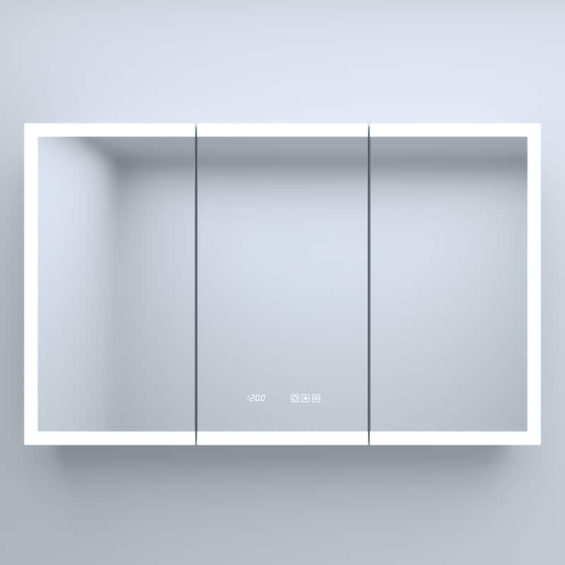 GDFStudio - Delmar Modern Aluminum LED Lighted Medicine Cabinet with Mirror Anti Fog and Digital Clock