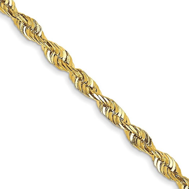 Curata 10k Yellow Gold 2.25mm D/K Extra Light Rope Chain Necklace (Lobster) Options: 16 18 20