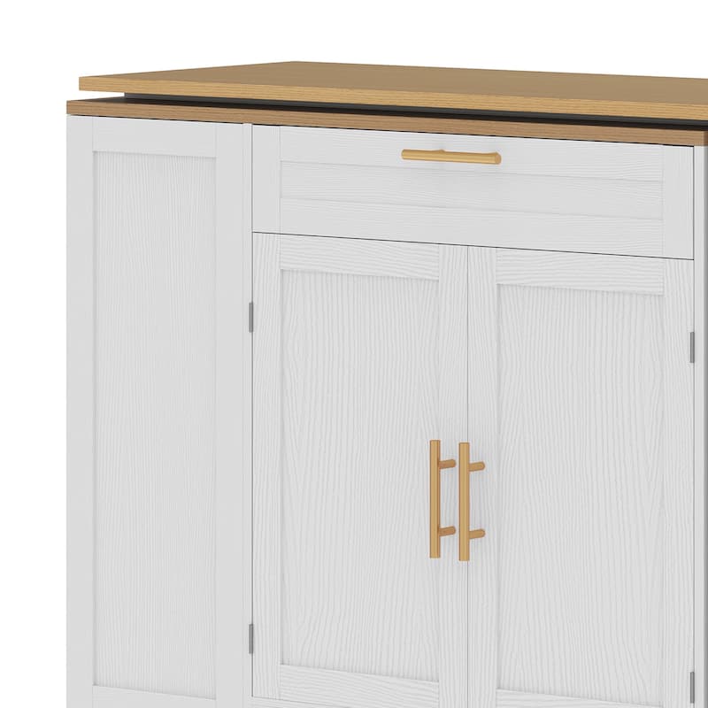 Moasis Rolling Kitchen Islands Cart with Extendable Dining Table and 2 Stool & Trash Cabinet