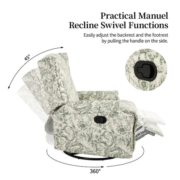 dimension image slide 0 of 3, 29'' W Pattern Floral Swivel Manual Push Back Recliner Glider Chair