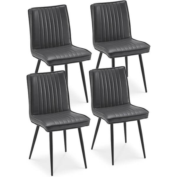 Set of 4 Modern Faux Leather Dining Chairs with Metal Legs, Grey - Bed ...