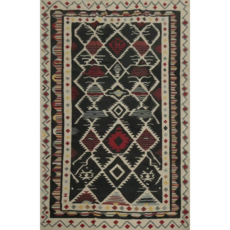 Hand Woven Oriental 100% Wool Carpet Southwestern Tribal Black Kilim Area Rug - 11' 6'' X 8' 4''