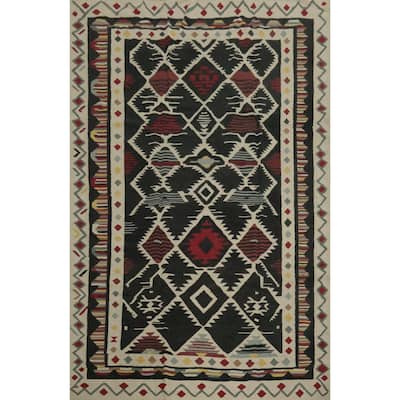 Hand Woven Oriental 100% Wool Carpet Southwestern Tribal Black Kilim Area Rug - 11' 6'' X 8' 4''
