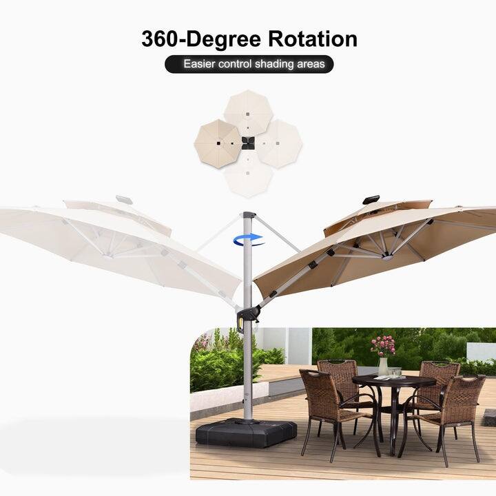PURPLE LEAF 10 ft Double Top LED Round Patio Cantilever Umbrella with Base