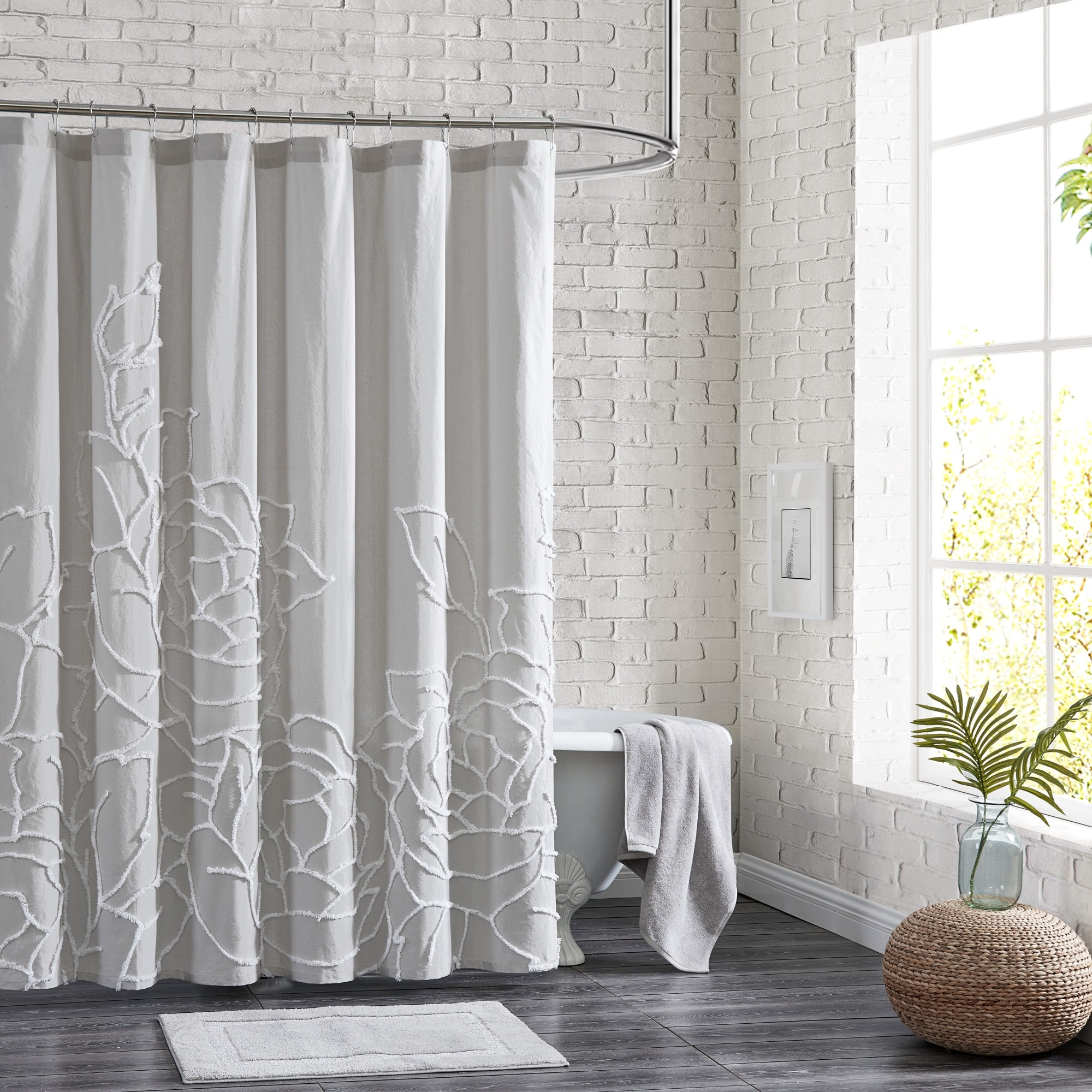 Adalee Rose Chenille Tufted Floral Shower Curtain - Bed Bath & Beyond -  32730085