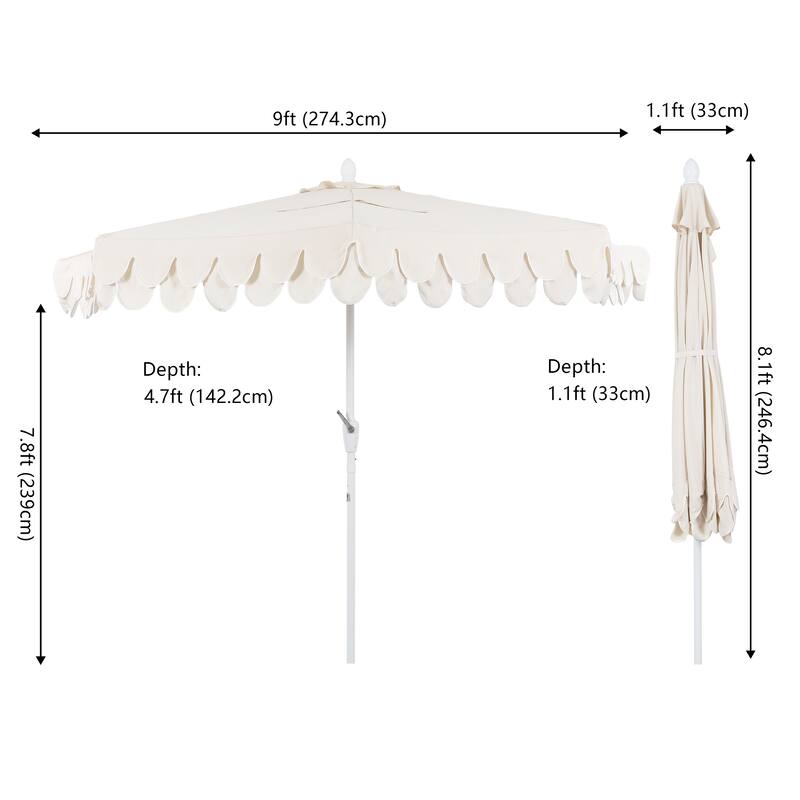 9 ft Market Patio Half Umbrella with Crank, Tilt Button and UV Protection