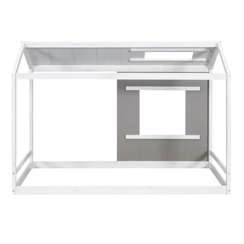 Twin Size House Platform Bed with Roof and Window