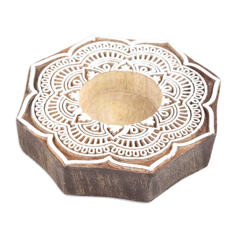 Novica Handmade Lotus Art Wood Tealight Holder
