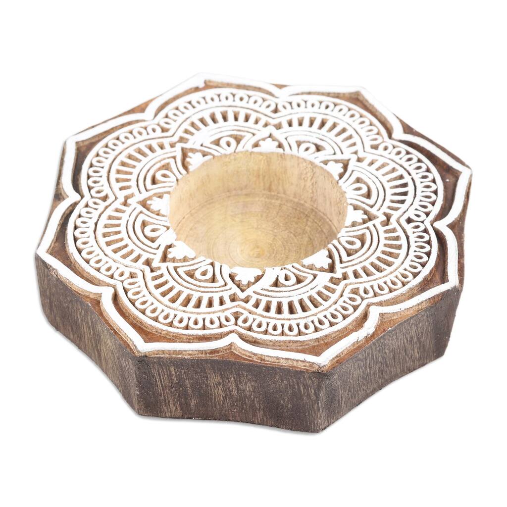 Novica Handmade Lotus Art Wood Tealight Holder