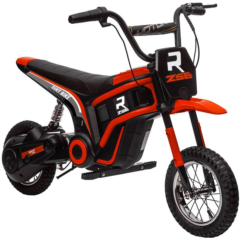 24V Teen Electric Motorcycle with Manual Throttle, Music, Horn, Pneumatic Wheels, 6.2-14.9 mph Speed, for Ages 13+ - Red
