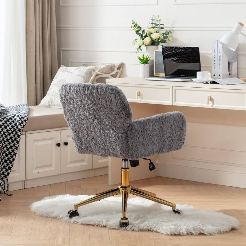Modern Artificial Rabbit Hair Height Adjustable 360 Swivel Task Chair with Metal Base