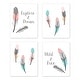 preview thumbnail 1 of 4, Sweet Jojo Designs Turquoise Coral Boho Feather Collection Wall Decor Art Prints (Set of 4) - Explore Dream, Wild Free