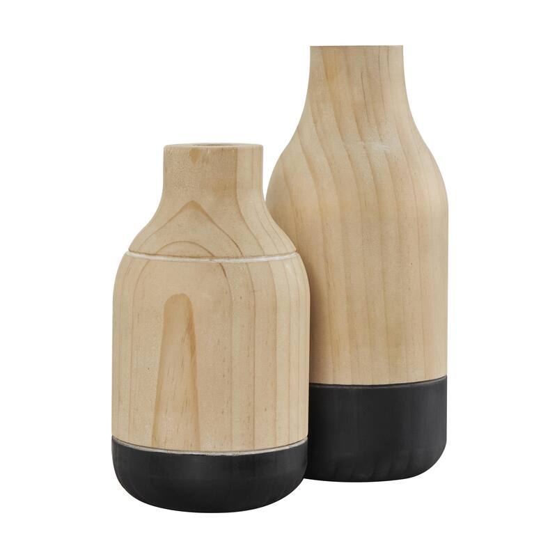 Wood Colorblock Decorative Vase with Black Bases - Set of 2 Light Brown - Roche River Decor
