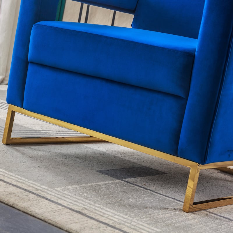 Blue 31.9" Velvet Arm Chair with Stainless Steel Base