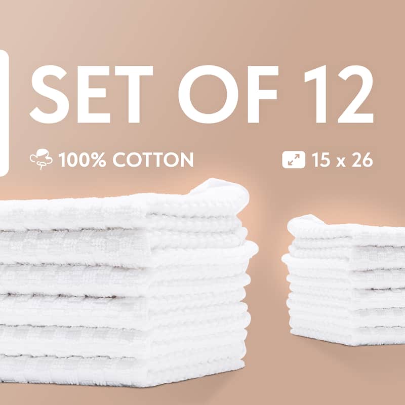 White Classic Dish Towel Set, 12 Pack Kitchen Dish Hand Towels 15x26 inch