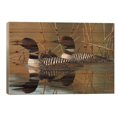 Loons And Chick Print On Wood by Cynthie Fisher - Multi-Color