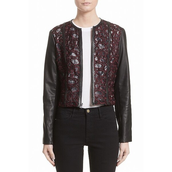 Yigal Azrouel Black Women's Size 2 Embroidered Jacket Leather
