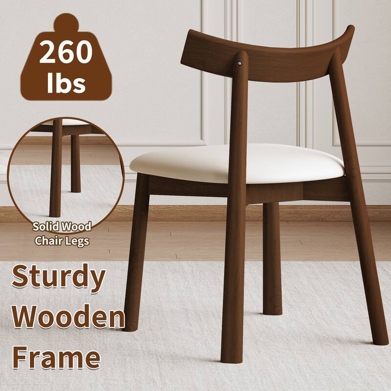 Set of 2 Modern Dining Chairs, Ergonomic Armless Kitchen Chairs with Thick Cushions, Leather Upholstery