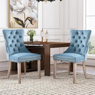 Set of 2 Modern Glam Velvet Dining Chairs - Armless TuftedAccent Side Chairs with Nailhead Trim & Ring Handle