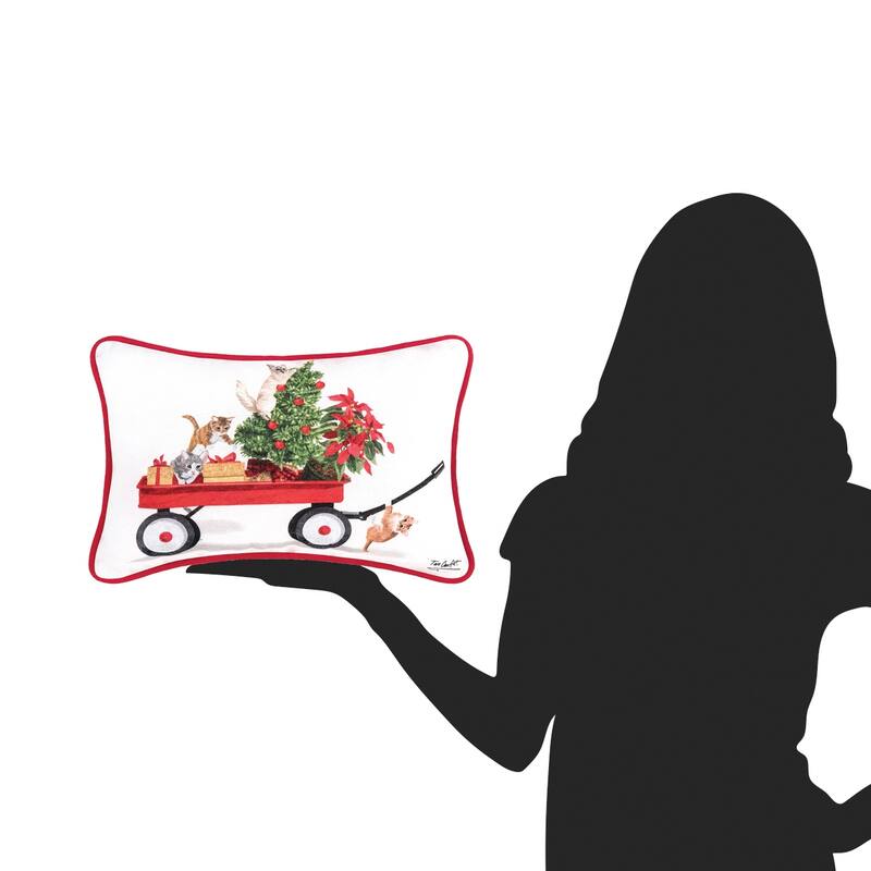 8" x 12" Kittens Pulling Christmas Tree and Presents in Red Wagon Printed Throw Accent Pillow