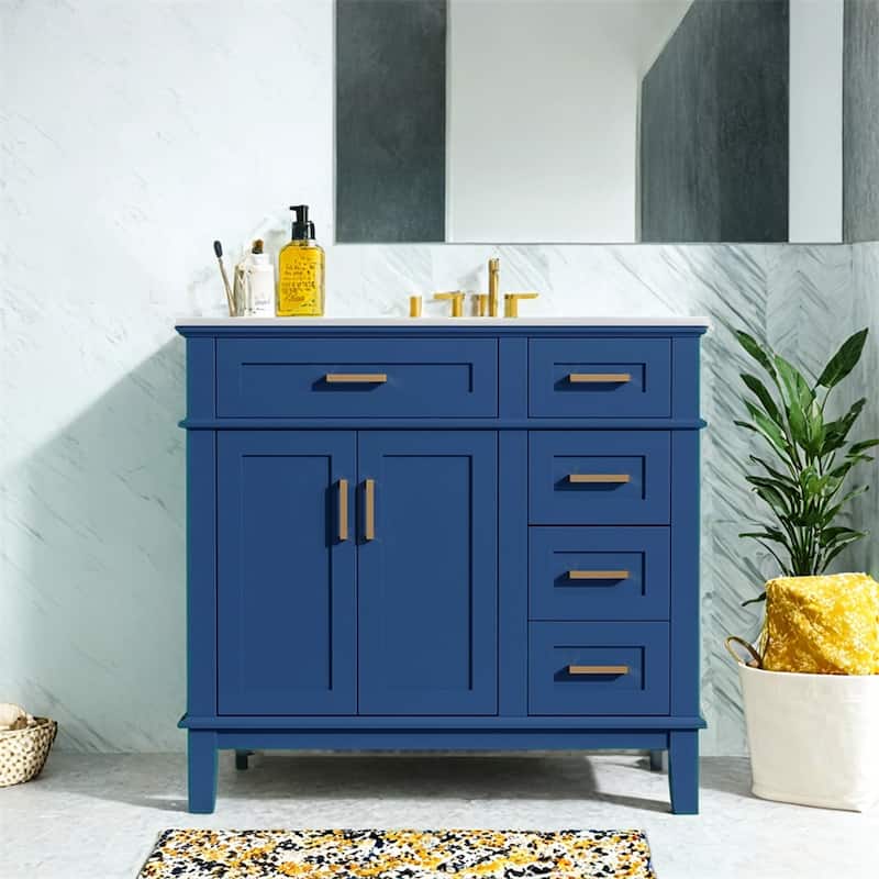 36" Modern Bathroom Vanity w/Ceramic Sink,Soft Close Doors,4 Drawers