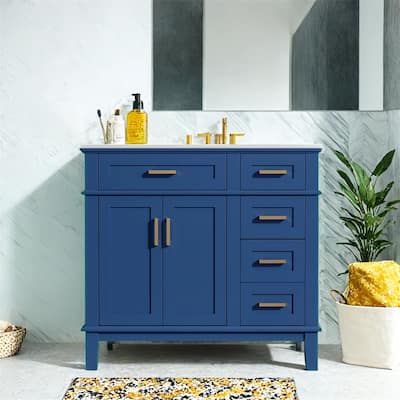 36" Modern Bathroom Vanity w/Ceramic Sink,Soft Close Doors,4 Drawers