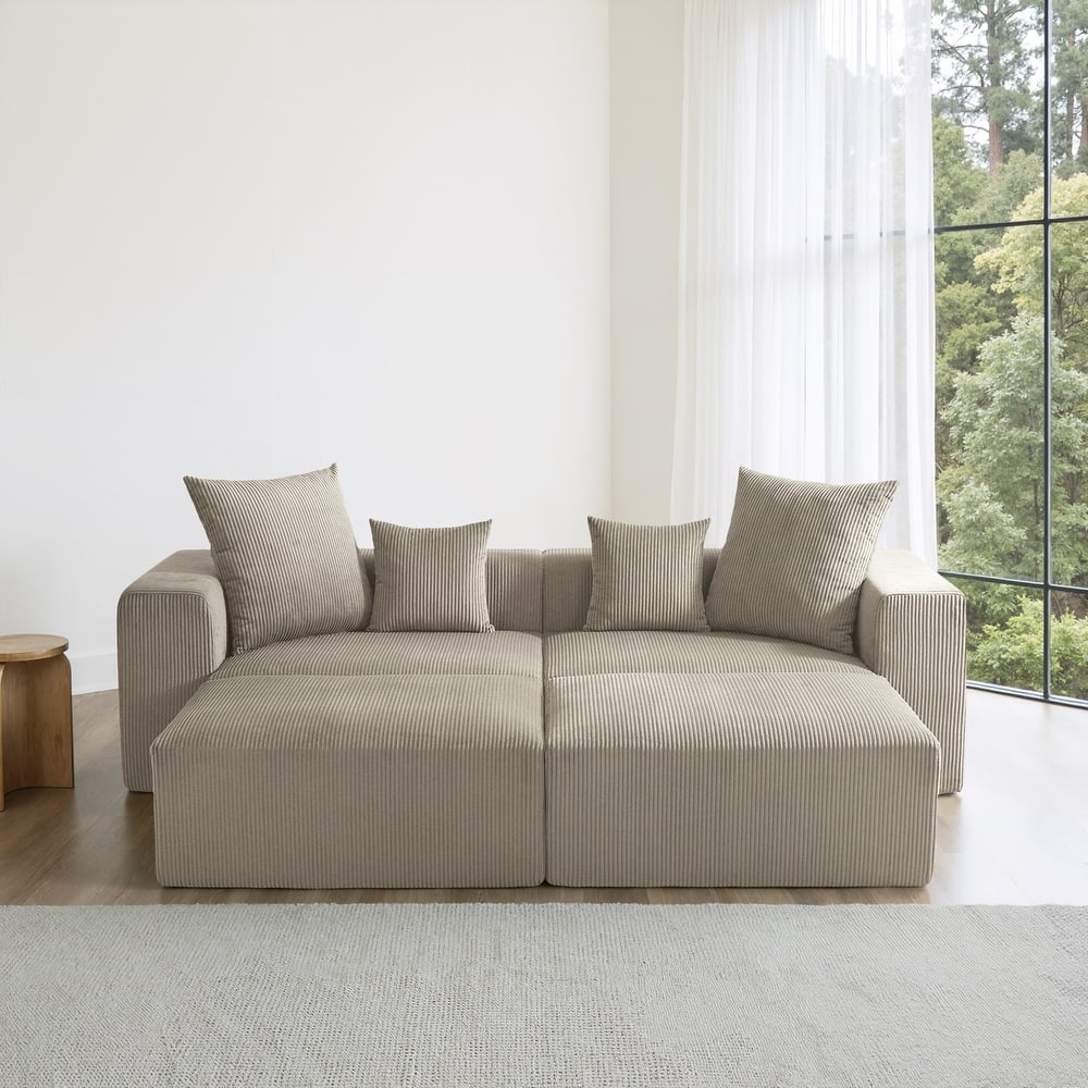 DIY Corduroy Collection Upholstered Modular Sectional Sofa Ottoman