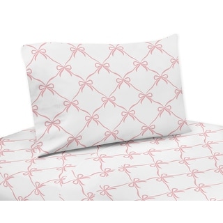 Sweet Jojo Designs Pink Bows Girl 4-piece Queen Sheet Set - Blush and White Bow for Ballerina Ballet Dancer Princess Collection