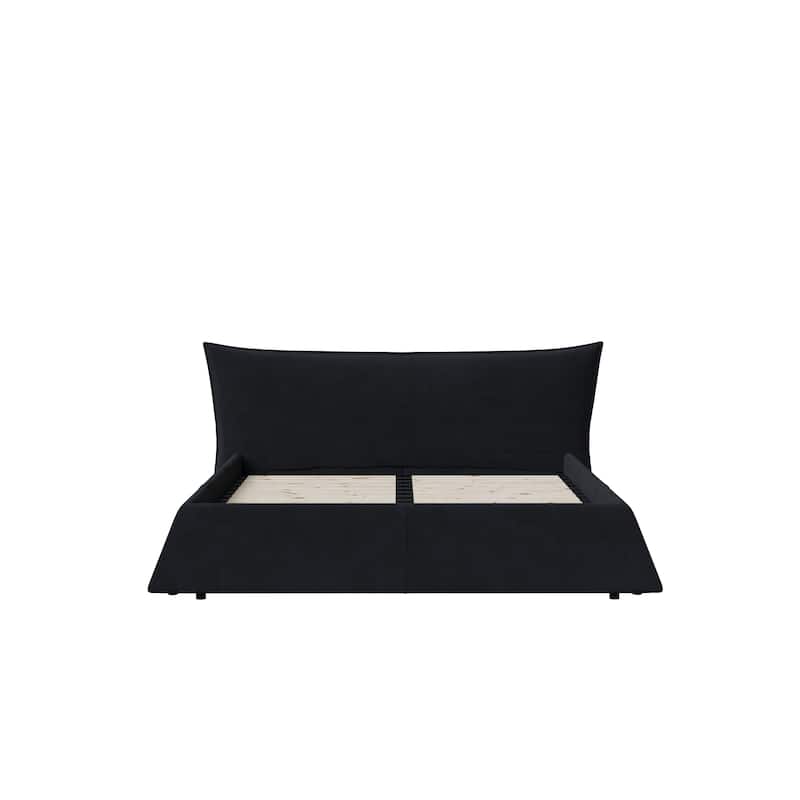 Luxury Upholstered Platform Bed with Velvet Headboard, Modern Queen Size Bed Frame with Metal & Solid Wood Frame for Adult