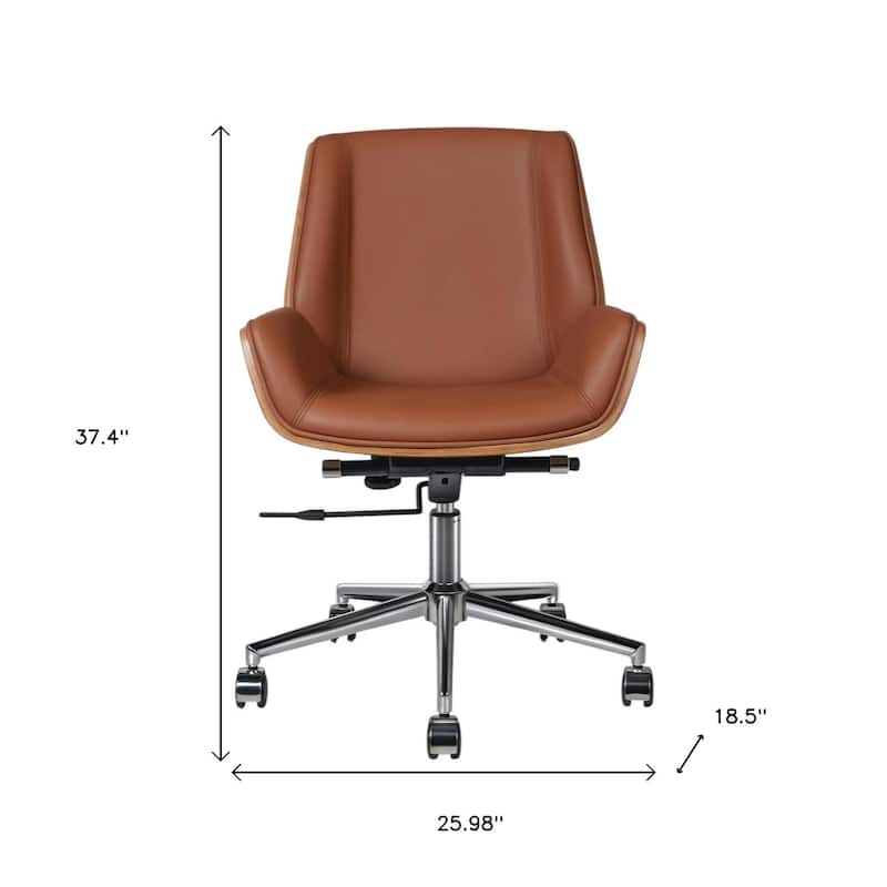 Brown Rosewood and Silver Adjustable Height Swivel Rolling Conference Office Chair