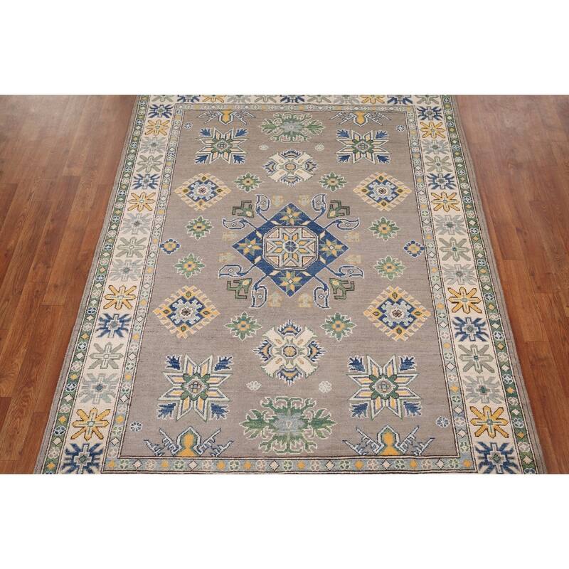 Oriental Grey Kazak Area Rug Handmade Wool Carpet - 5'0" x 6'10"